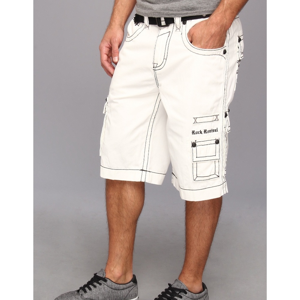 Mens 38 Rock Revival White Cargo Shorts